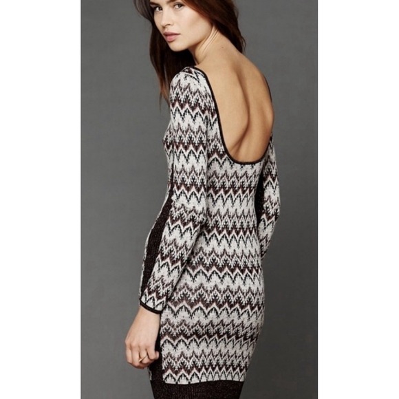Free People Cozy Cabin Sweater Dress-Size M Metallic Chevron LS Low Back D35 - Picture 2 of 7